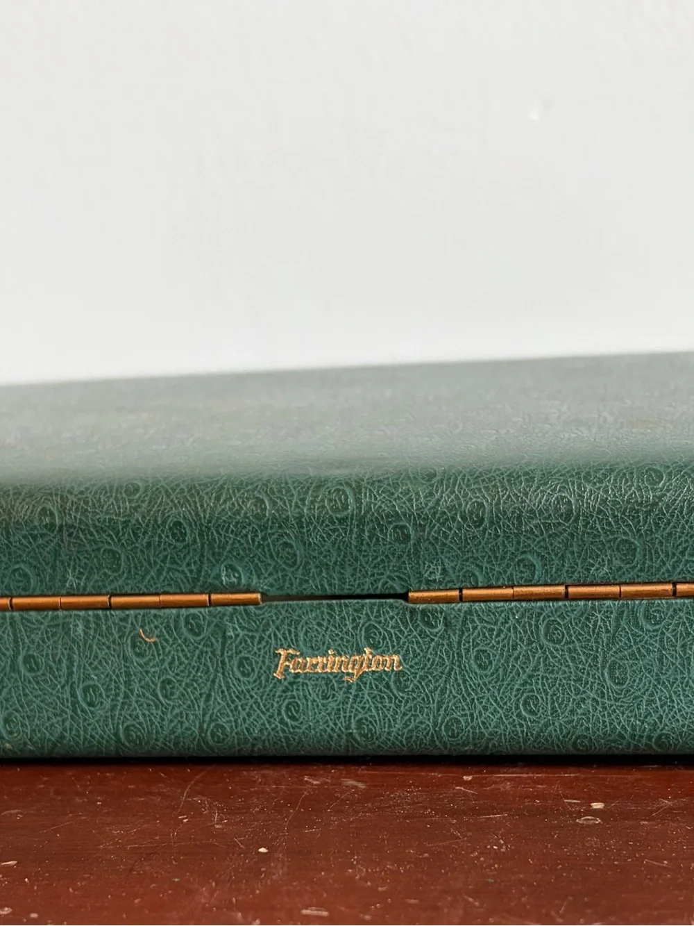 Vintage Farrington Green Velvet Jewelry Organizer Box with Gold Trim - 1950s